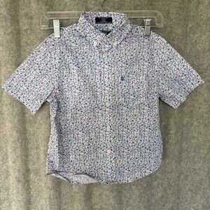 IZOD Boys Short Sleeve Button Down Stretch Extensible Shirt Blue Floral Size S 8